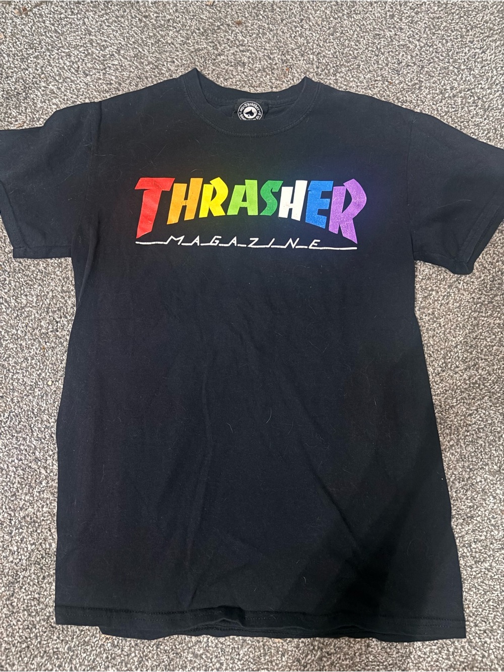 Thrasher Black Tee with Rainbow Logo men’s S